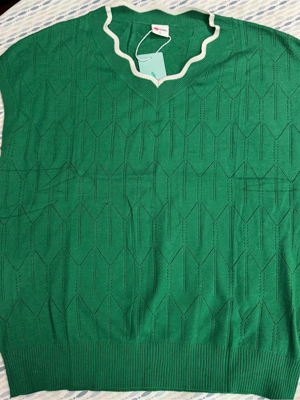 Green Knit V‑Neck Sweater Vest with Contrast Trim - Brand Unspecified